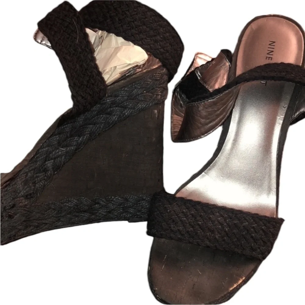 Nine West size 10 black sexy wrap ankle strap wedge